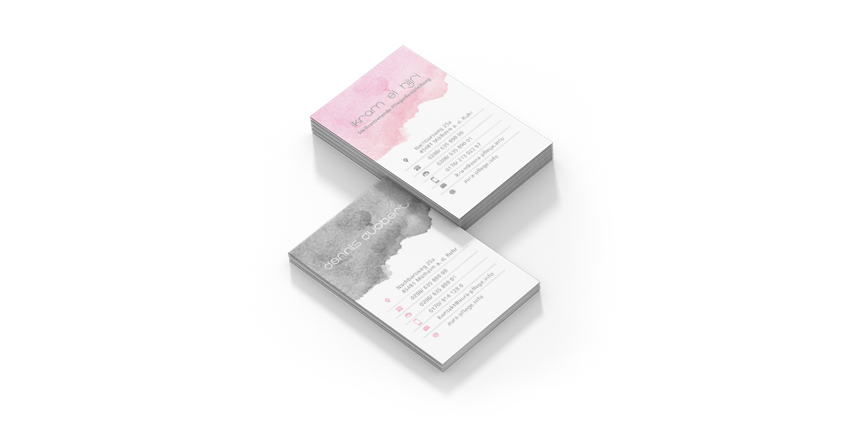 Werbeagentur Muelheim grafikdesign visitenkarte aura pflege varianten